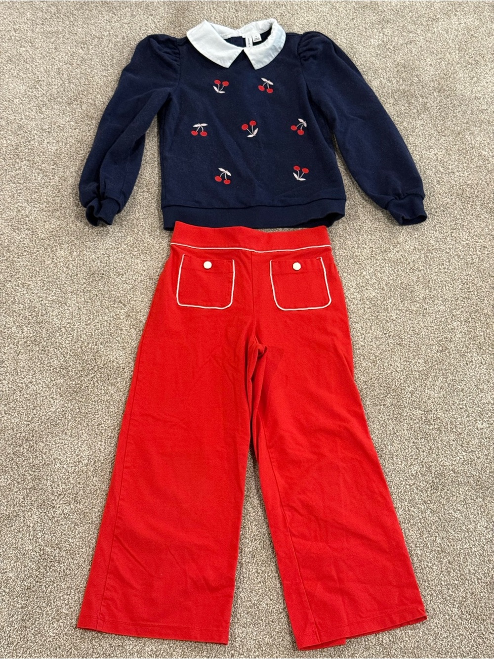 Janie and Jack Girls Navy Cherry Top and Red Pants Set